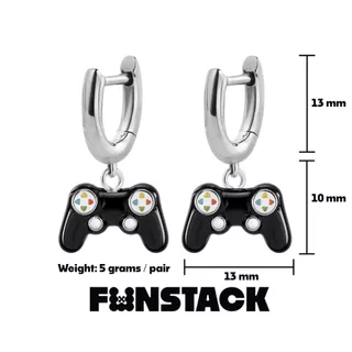 FUNSTACK ต่างหูห่วง Game On Play Game Console Silver Stainless Steel
