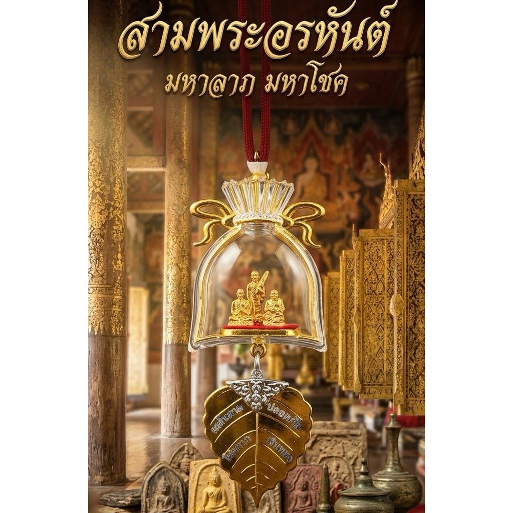 ห้อยหน้ารถยนต์3พระอรหันต์แห่งโชคลาภ แขวนหน้ารถแขวนหน้าบ้านเพื่อความเป็นสิริมงคล