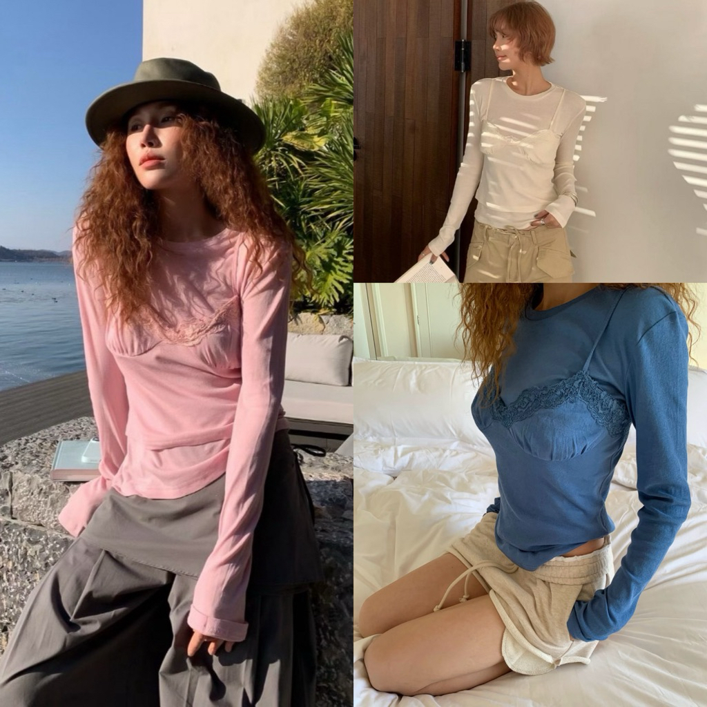 (พรี เฉพาะฟ้า) 𝑳𝒂𝒄𝒆 𝑳𝒂𝒚𝒆𝒓 เซ็ท2ชิ้นเสื้อแขนยาว+เสื้อสายเดี่ยวรุ่น RB3