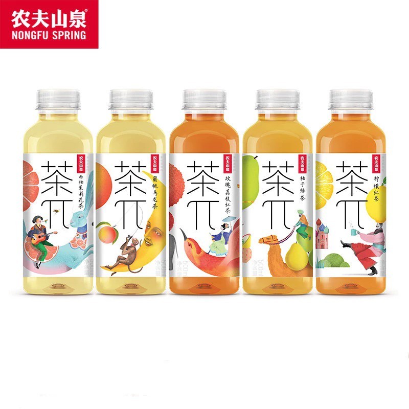 ชาผลไม้จีน 500ml 农夫山泉茶兀 ชาพร้อมดื่มนำเข้าจากจีน ชาอู่หลงพีช 蜜桃乌龙ชามะลิส้มโอชาดำมะนาว 柠檬红茶 西柚茉莉ชาอู่หลงองุ่นเขียว 青提乌龙茶
