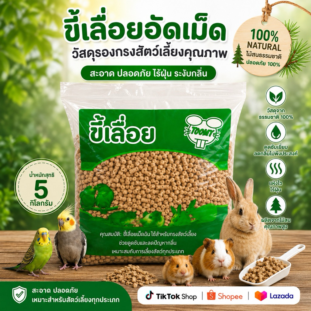 TOOMY ขี้เลื่อยอัดเม็ด ไม้สนธรรมชาติ 100% สำหรับรองกรงสัตว์เลี้ยง ดูดซับกลิ่นและชื้น ฝุ่นน้อย ใช้งานสะอาด ราคา ถูกที่สุด ดีลบีเคเค แกลเลอรีภาพที่ 4