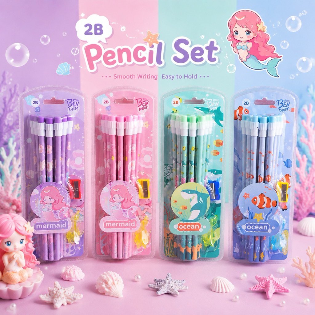 พร้อมส่ง ดินสอไม้2B ดินสอไม้ HB 1เซต12ด้าม มีกบเหลาดินสอให้ฟรี!! ลายการ์ตูนน่ารัก ดินสอ