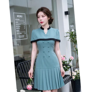 D282 เดรสเสื้อคลุมขอบดำจีบหน้า มีไซส์ S-3XL ความยาว 34-35 นิ้ว
