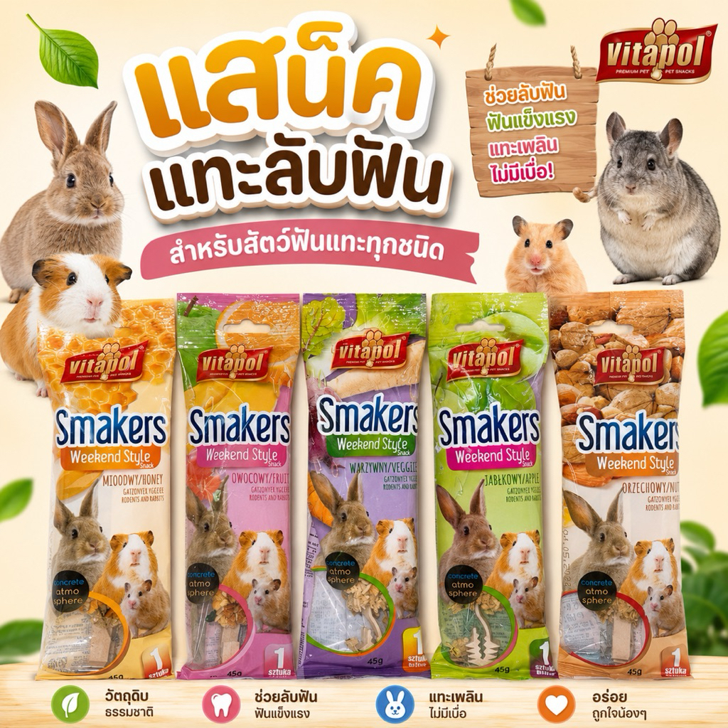 ธัญพืชอัดแท่ง smakers snack ชูการ์ ชูการ์ไกรเดอร์ กระต่าย แฮมสเตอร์ กระรอก หนูขวัญ แกสบี้ ลิง นก