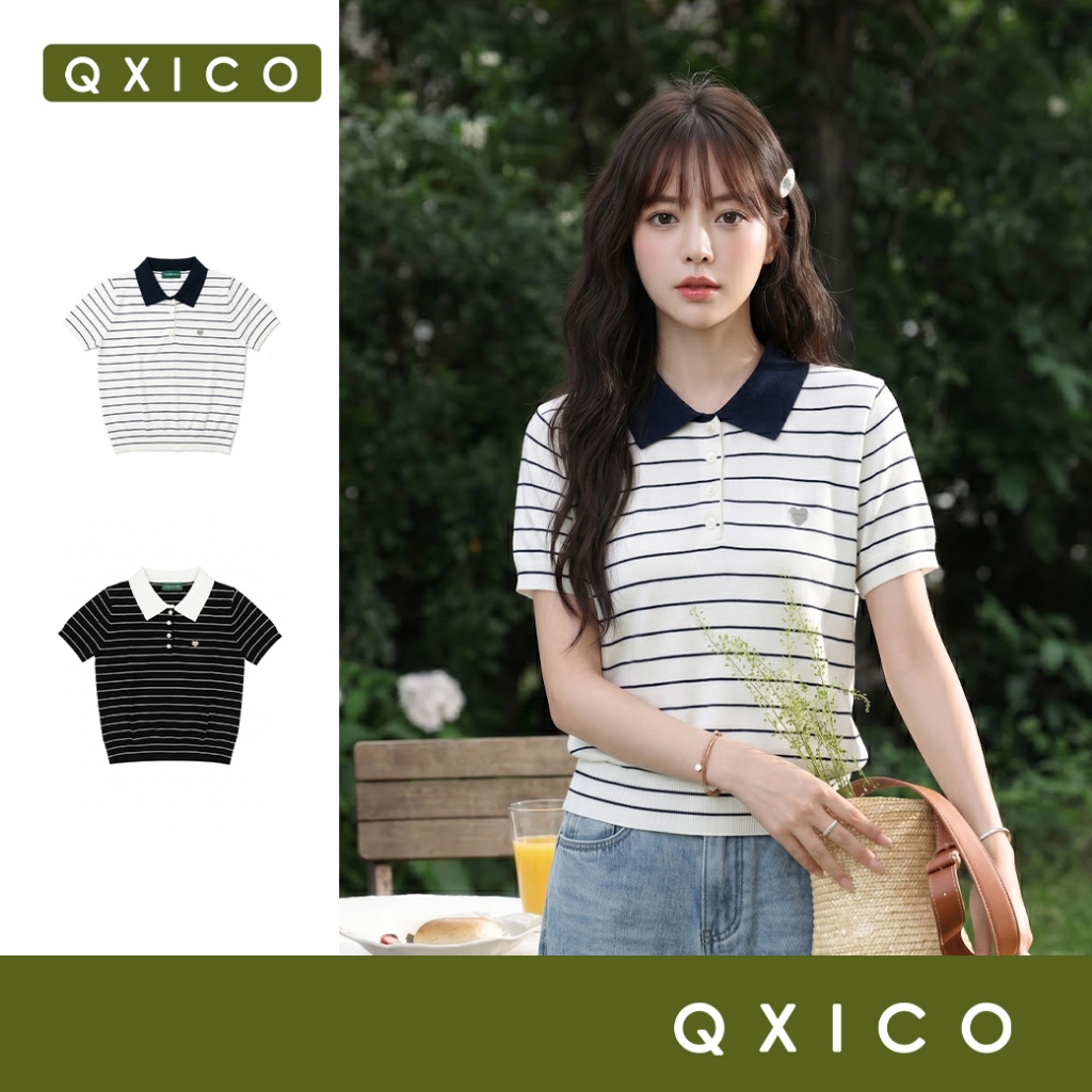 Qxico รุ่น CS286 เสื้อยืดไหมพรมคอปก เสื้อผ้าแฟชั่นผู้หญิง