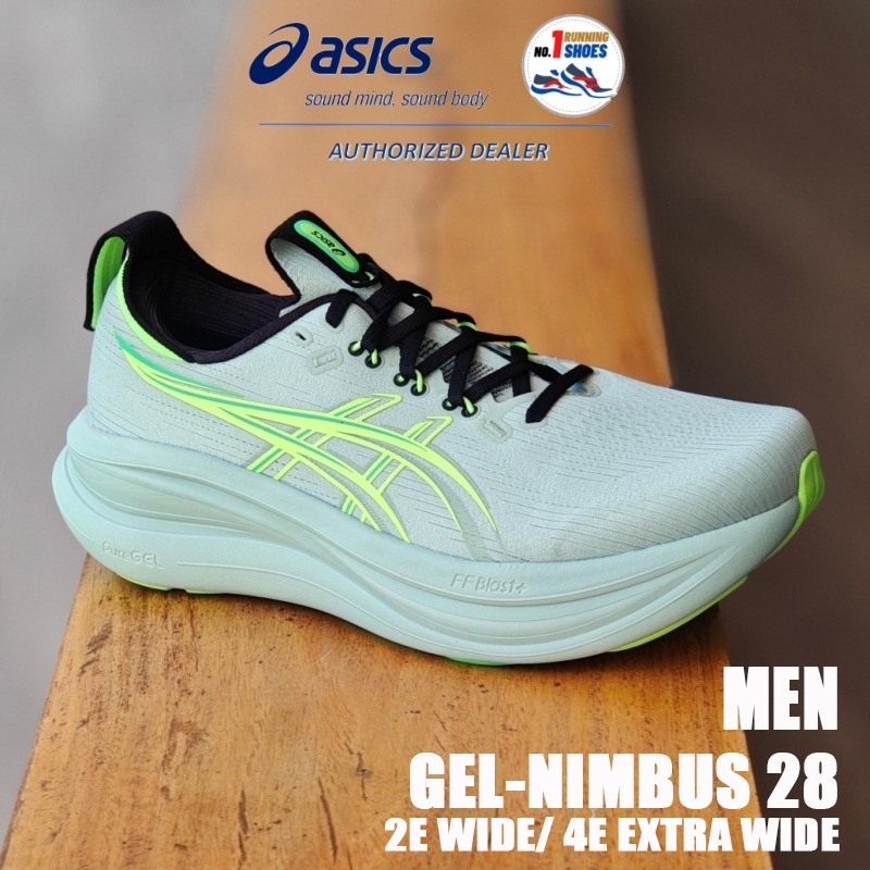 [✨2E/4E] Asics รุ่น Nimbus 28 2E 1011C144-400, 4E 45-400 สี Cold moss/ illuminate green ของเเท้ 100%