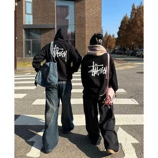 เสื้อสเวตเตอร์มีฮู้ด สำหรับผู้ชายและผู้หญิงSTUSSY BASIC LOGO HOODIE ผ้าฝ้ายแท้เสื้อสวมหัวคู่มีฮู้ดแบรนด์อินเทรนด์