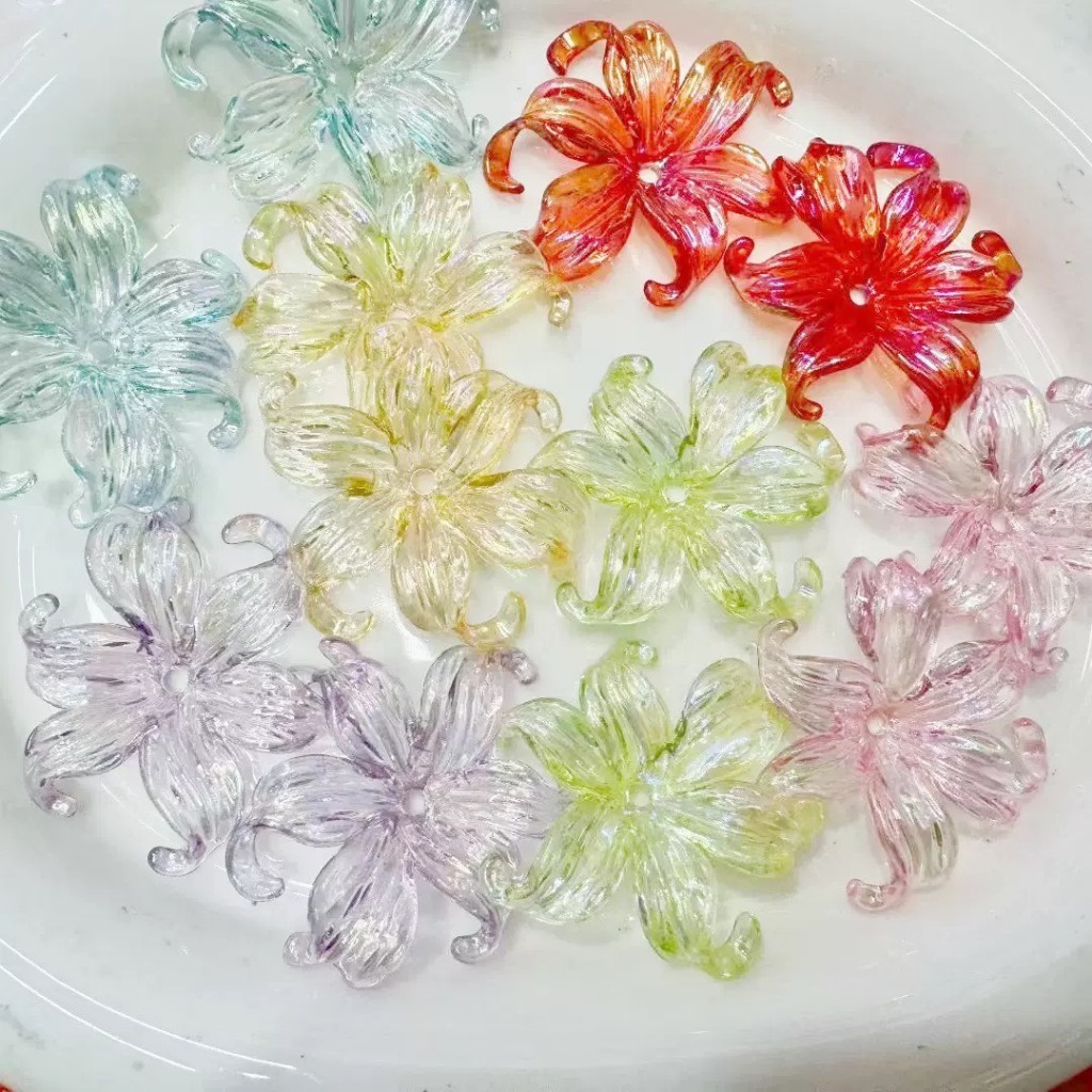 ลูกปัด ดอกกระดังงาใส เคลือบโฮโลแกรม ขนาด42mm มีแต่สีสวยๆให้เลือกคะ อุปกรณ์เสริมงานฝีมือ DIY