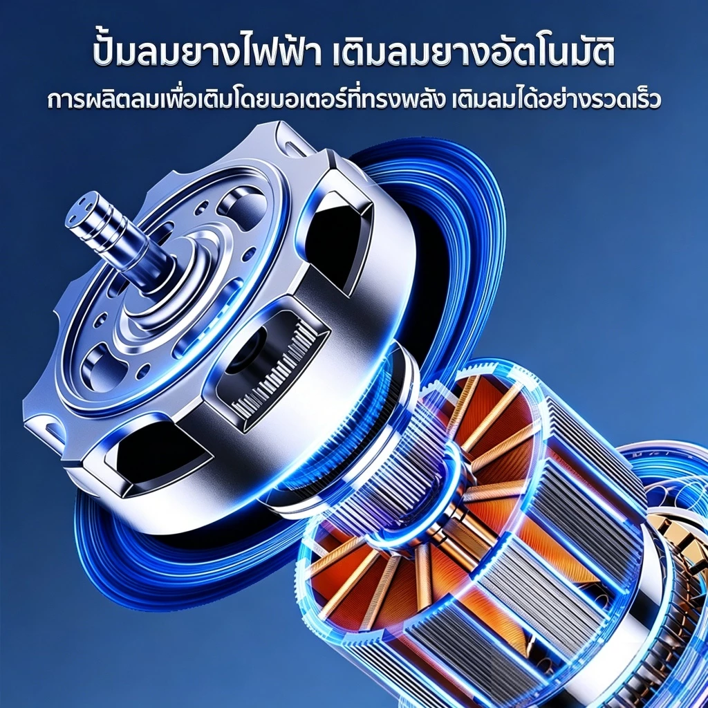 ปั้มลมพกพา ปั้มลมไฟฟ้า ที่สูบลมจักรยาน ที่เติมลม USB จอLED เครื่องเติมลมอัต การวัดแรงด ชาร์จไฟได้ thumbnail 7