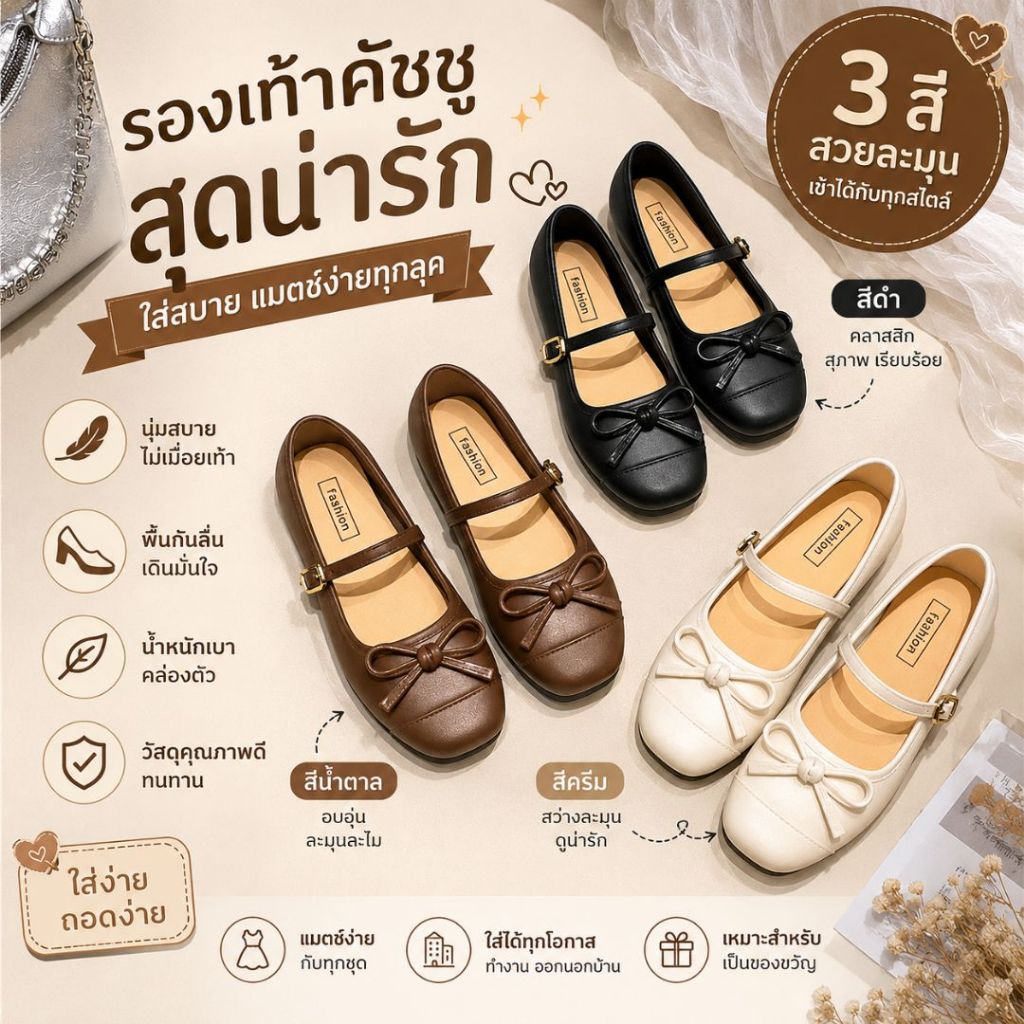 SHO-268 รองเท้าคัชชูผู้หญิง รองเท้าแตะแฟชั่น ส้นแบน สไตล์เรียบหรู รองเท้าผู้หญิง ใส่ทำงานได้