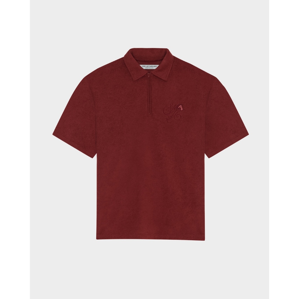 เสื้อโปโลผ้าเทอร์รี่ซิปครึ่งตัวพร้อมโลโก้ตัวอักษรย่อ S26MD SMILEYHOUND TERRY HALF-ZIP POLO WITH SCRIPT INITIAL LOGO