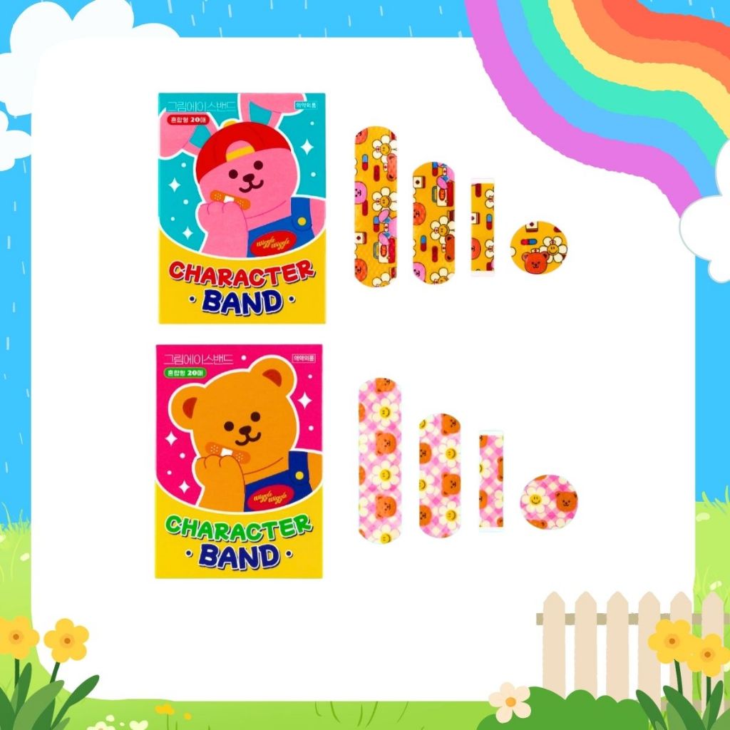 [พร้อมส่ง] แผ่นพลาสเตอร์ Wiggle Wiggle Character Band พลาสเตอร์ปิดแผล ลายน่ารัก 20 ชิ้นต่อกล่อง