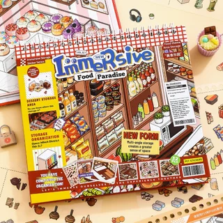สมุดสติกเกอร์ฉากจิ๋วแบบ immersive DIY ลายมินิมาร์ทและบ้านการ์ตูน สำหรับตกแต่งสมุด ของเล่นเสริมทักษะเด็ก