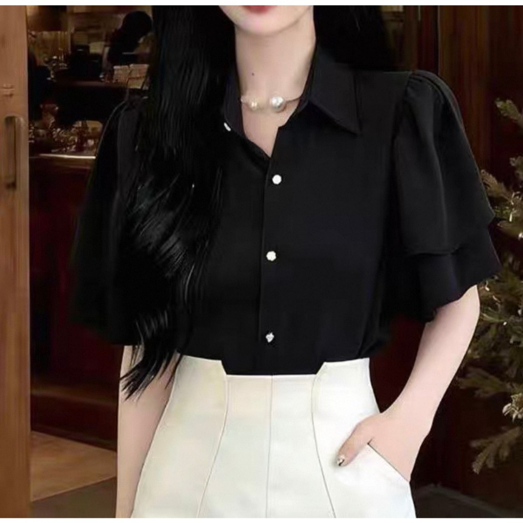 New collection เสื้อเชิ้ตแขน 2 ชั้นสุดน่ารักออกแบบตัดเย็บด้วยผ้าซาร่าเนื้อนุ่มเกรดพรีเมี่ยมใส่สบายไม่ร้อน  แต่งดีเทลจับจ