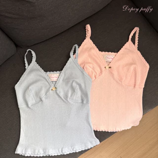 Dopey.puffy / Elara Top เสื้อสายเดี่ยวเนื้อผ้าฉลุมีดีเทลติดลายดอกไม้