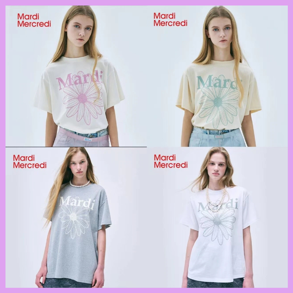 (จัดส่งตลอด 24 ชั่วโมง）MARDI MERCREDI TSHIRT FLOWER BLOSSOM คอกลมสไตล์เกาหลี