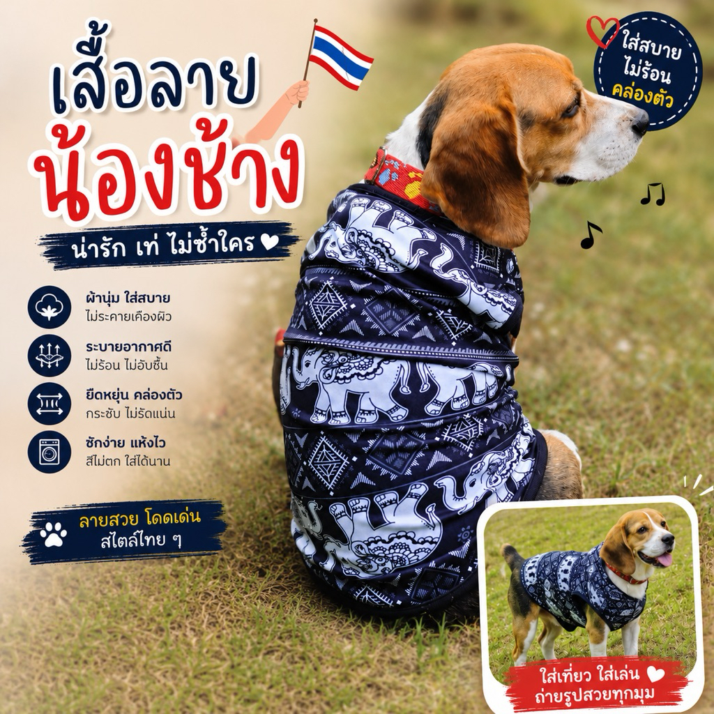 🇹🇭พร้อมส่ง🇹🇭 เสื้อลายช้าง เสื้อหมา เสื้อแมว เนื้อผ้าไมโคร นิ่ม ใส่สบาย ขนไม่ติด มีลายให้เลือกเยอะสุด
