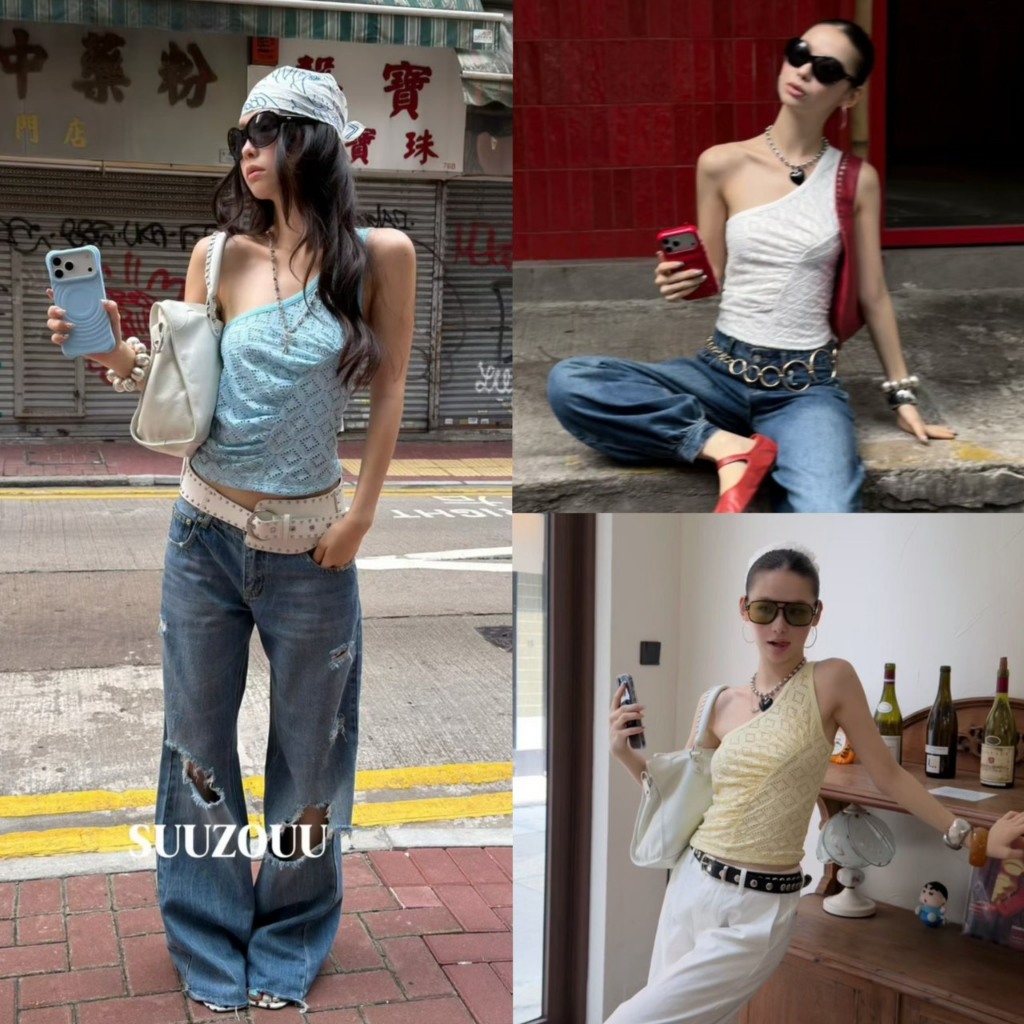 (พร้อมส่ง) เสื้อปาดไหล่ผ้าฉลุแต่งเย็บสวยรุ่น 26T285 TAG MM FISH