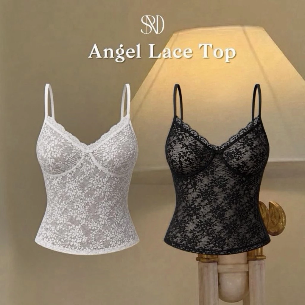 SPND【พร้อมส่ง】Angel Lace TOP เสื้อสายเดี่ยวลูกไม้ซีทรูทรงเข้ารูป ดีไซน์หรู ใส่แล้วดูแพง มี4สี(A131)