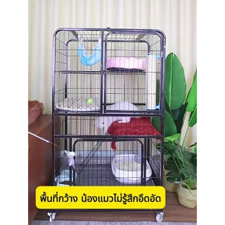 🐱Paws Hut คอนโดแมว กรงแมวขนาดใหญ่ กรงแมว กรงแมว4ชั้น ขนาดใหญ่ พับได้ มีชั้นลอยพร้อมบันได แผ่นเหล็กเสริมแรง