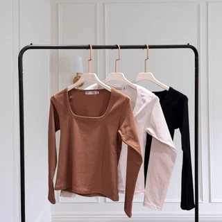 V13-เสื้อยืดคอเหลี่ยม แขนยาว ผ้านุ่มยืด