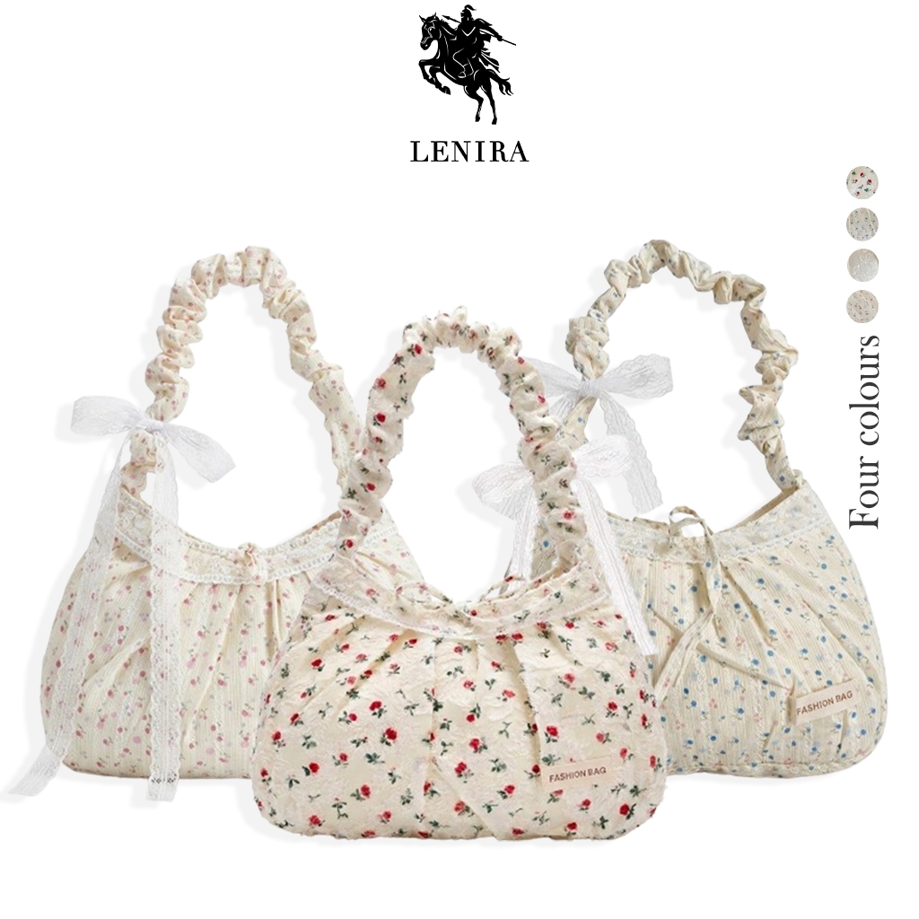 Lenira(B2594) กระเป๋าสะพายไหล่ผ้าคอตตอนลายดอกไม้ มี4ลาย