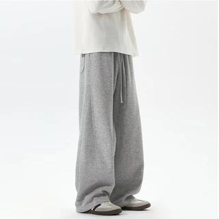 Baggy S-5XL กางเกงลำลองผู้ชาย สไตล์เกาหลี ทรงขาตรงหลวมๆ ขอบเอวยางยืด