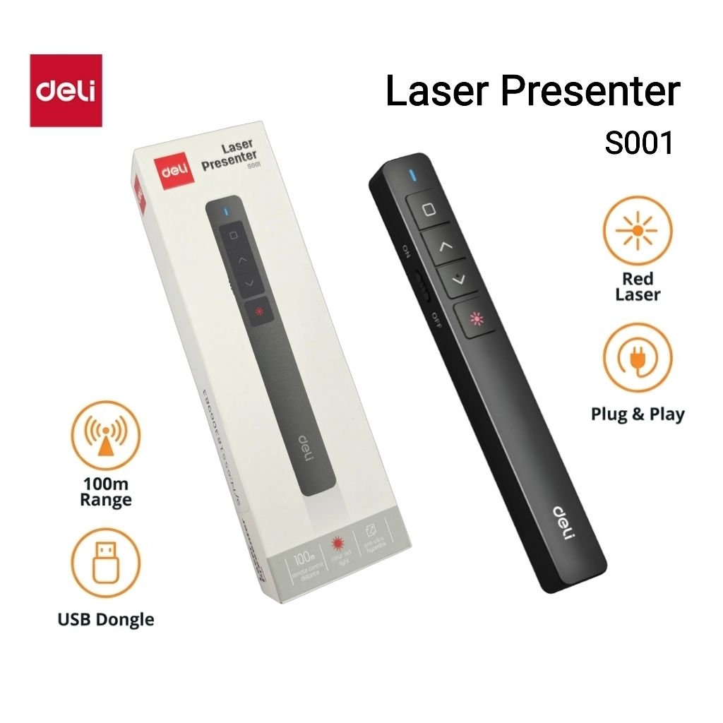 Deli ปากกาเลเซอร์พอยเตอร์ไร้สาย (Laser Presenter) S001 แสงเลเซอร์สีแดง (ราคาต่อ 1 ชิ้น)