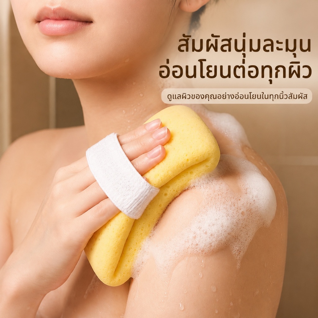 ฟองน้ำอาบน้ำใส่สบู่ 3in1 ฟองแน่นนุ่มพิเศษ ขัดผิว อ่อนโยน แห้งไว ไม่อับชื้น ใช้ได้กับสบู่และเจลอาบน้ำ สำหรับใช้ในบ้าน