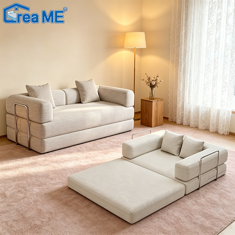 DreaME  สีเบจ มินิมอล โซฟาปรับนอน ฟองน้ำความหนาแน่นสูง 1-3 คน สไตล์โมเดิร์น โซฟาเบด บรรจุภัณฑ์สูญญากาศ หมอนฟรี