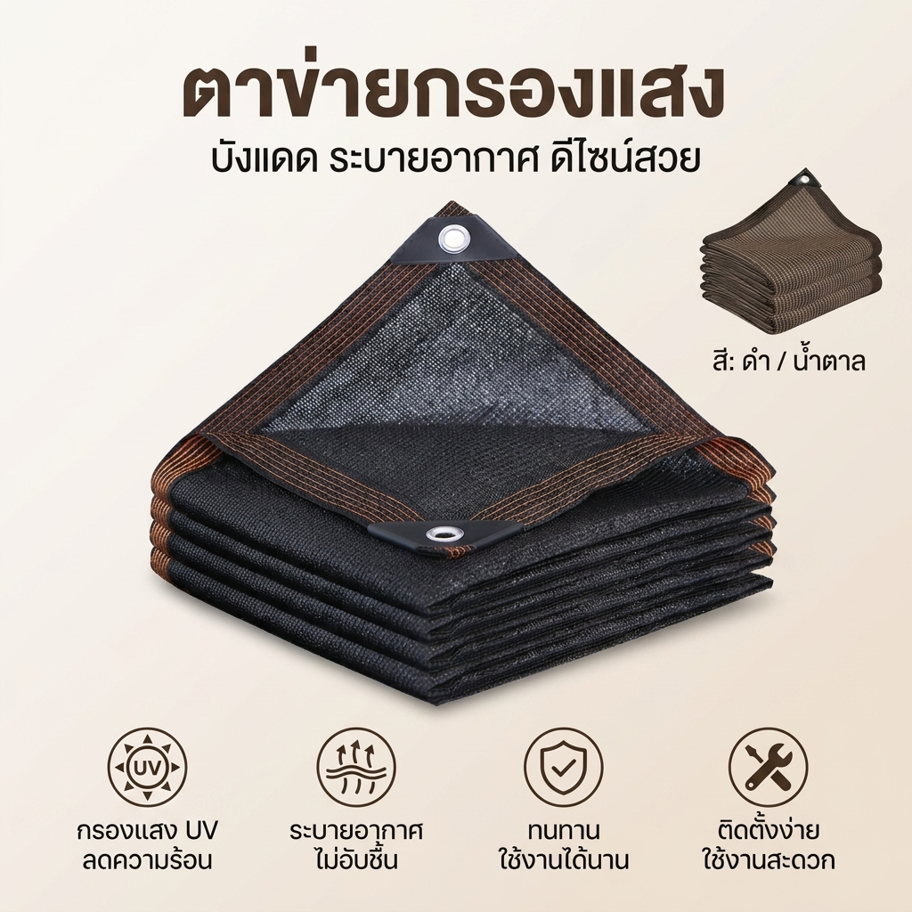 ผ้าสแลนกันแดด หนาและแน่น 100% | ตาข่ายบังแดด ผ้าใบบังแดด ป้องกันแสงแดด UV | วัสดุโพลีเอทิลีน แข็งแรง ใช้งานได้ยาวนาน