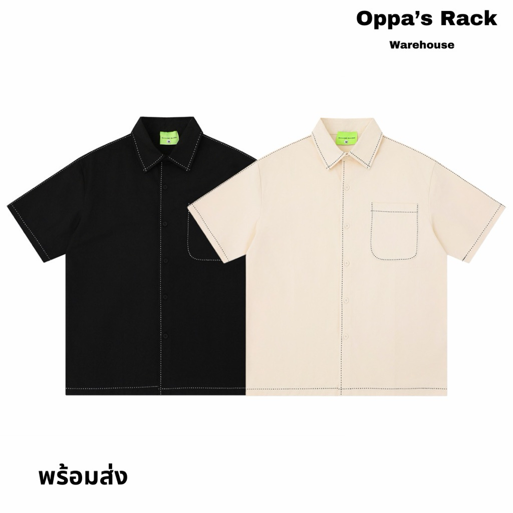 เสื้อเชิ้ตแขนสั้นงานพรีเมียม รุ่น The dot (สีครีม/สีดำ)