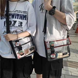 กระเป๋าสะพายข้างผู้ชายผู้หญิง กระเป๋าใสพลาสติก สไตล์สตรีท พกพาง่าย กันน้ำ แฟชั่น กลางแจ้ง🌟Ratote