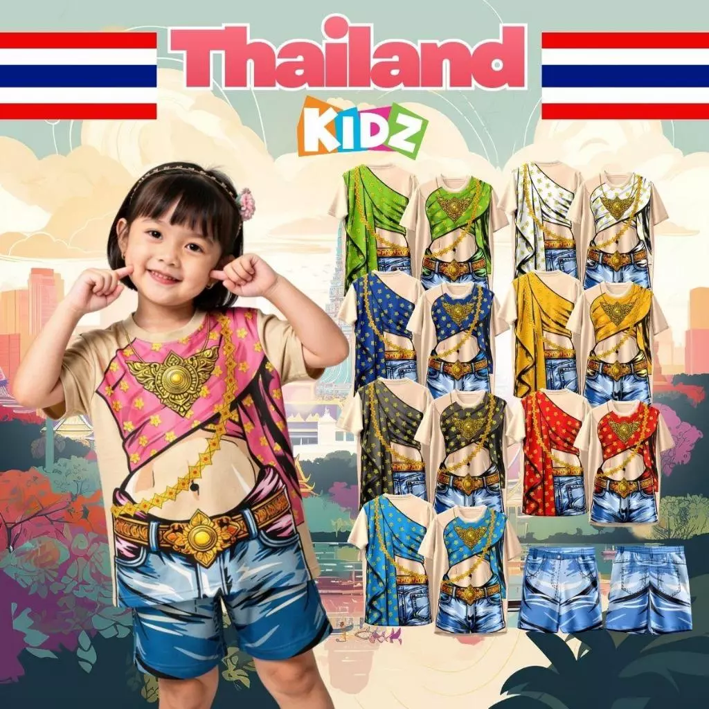 ชุดเซ็ท เสื้อ+กาง ลายสไบไทยแลนด์ เป็นชุดเซ็ทเด็ก