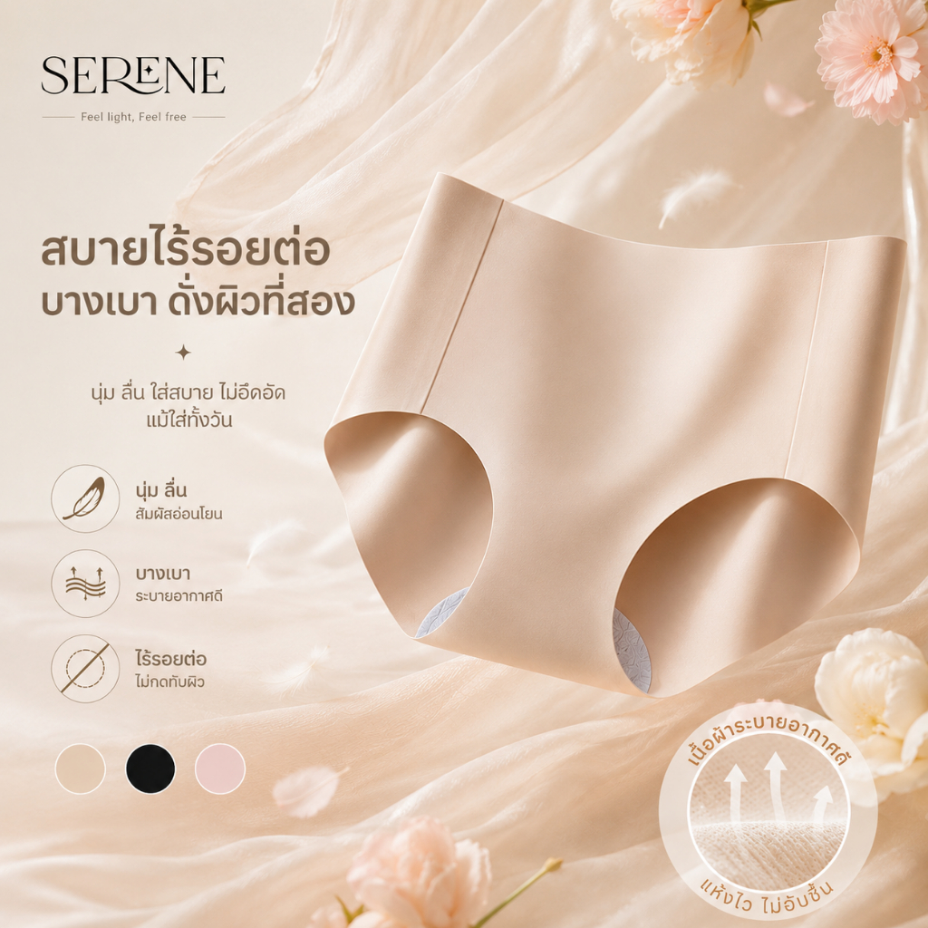 Serene กางเกงในไร้รอยต่อ กางเกงในผู้หญิง บางเบา ไม่เห็นขอบ ระบายอากาศ นุ่มสบาย ไม่เข้าวิน [9048]