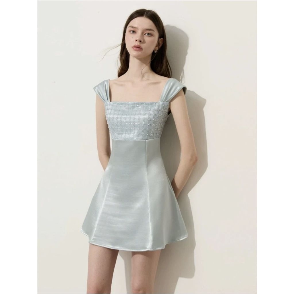 Sora Dress (ฟ้า,ครีม) -  งานป้ายเวียดนาม พร้อมส่งจากกรุงเทพ