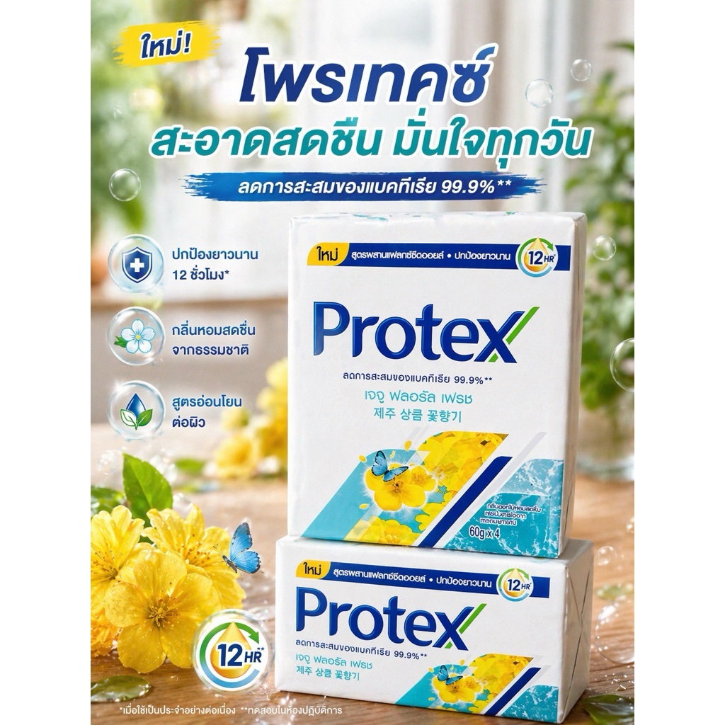 (สบู่ก้อน)Protex เจจู ฟลอรัลเฟรช 60 กรัม x4 Protex Bar Soap Jeju Floral Fresh 60g x4