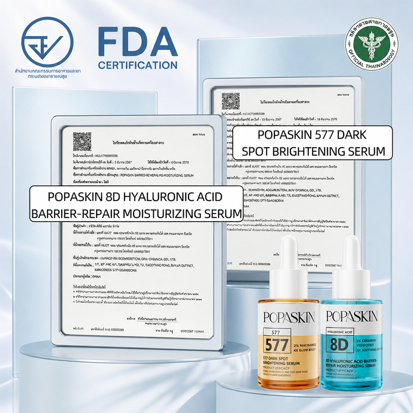 【สูตรอัปเกรด】POPASKIN 577＋377 X 8D Hyaluronic Acid Double Glow Serum Duo เซ็ตหน้าใส ผิวขาวใส ลดรอยสิว ไฮยา ผิวอิ่มน้ำ รูปที่ 7