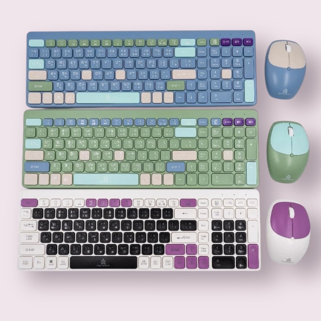 GADONX GX-WKM-1 Wireless Keyboard Mouse Set คีย์บอร์ดเมาส์ไร้สาย สีพาสเทล มินิมอลน่ารัก