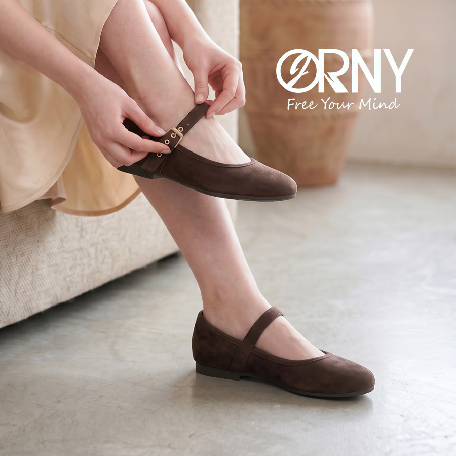 ORNY รองเท้าแมรี่เจน (Mary Jane) OY134 กำมะหยี่ รองเท้าคัทชูผู้หญิง ส้นแบน สายรัดปรับระดับได้