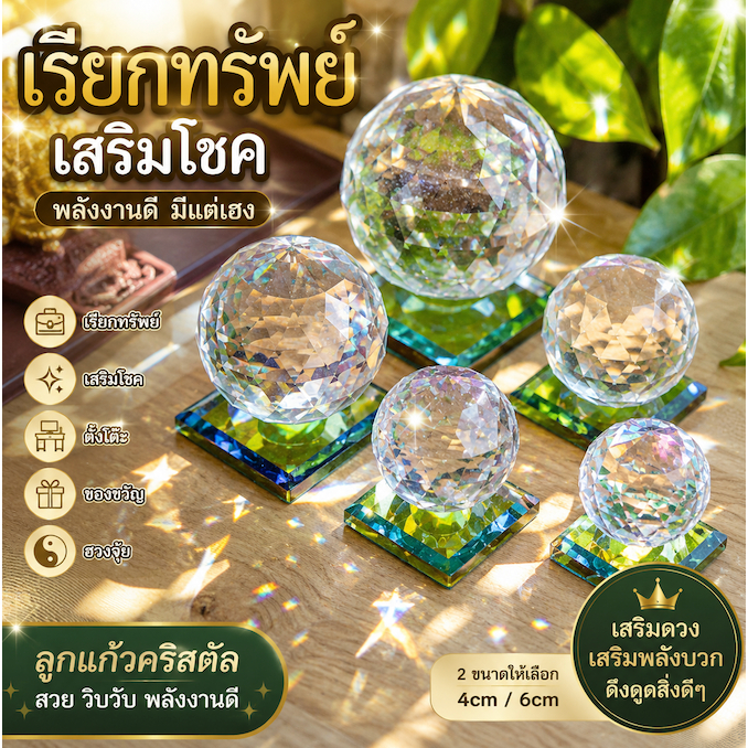 ลูกแก้วคริสตัลแบบตั้งโต๊ะ คริสตัลใส ช่วยเสริมพลัง ฮวงจุ้ย เสริมพลังด้วยลูกแก้วคริสตัล