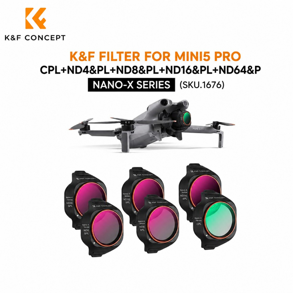 K&F  ฟิลเตอร์โดรน DJI Mini5 Pro  K&F Concept Filter Set for DJI Mini 5 Pro Nano-X Series CPL+ND4/PL+ND8/PL+ND16/PL+ND64/