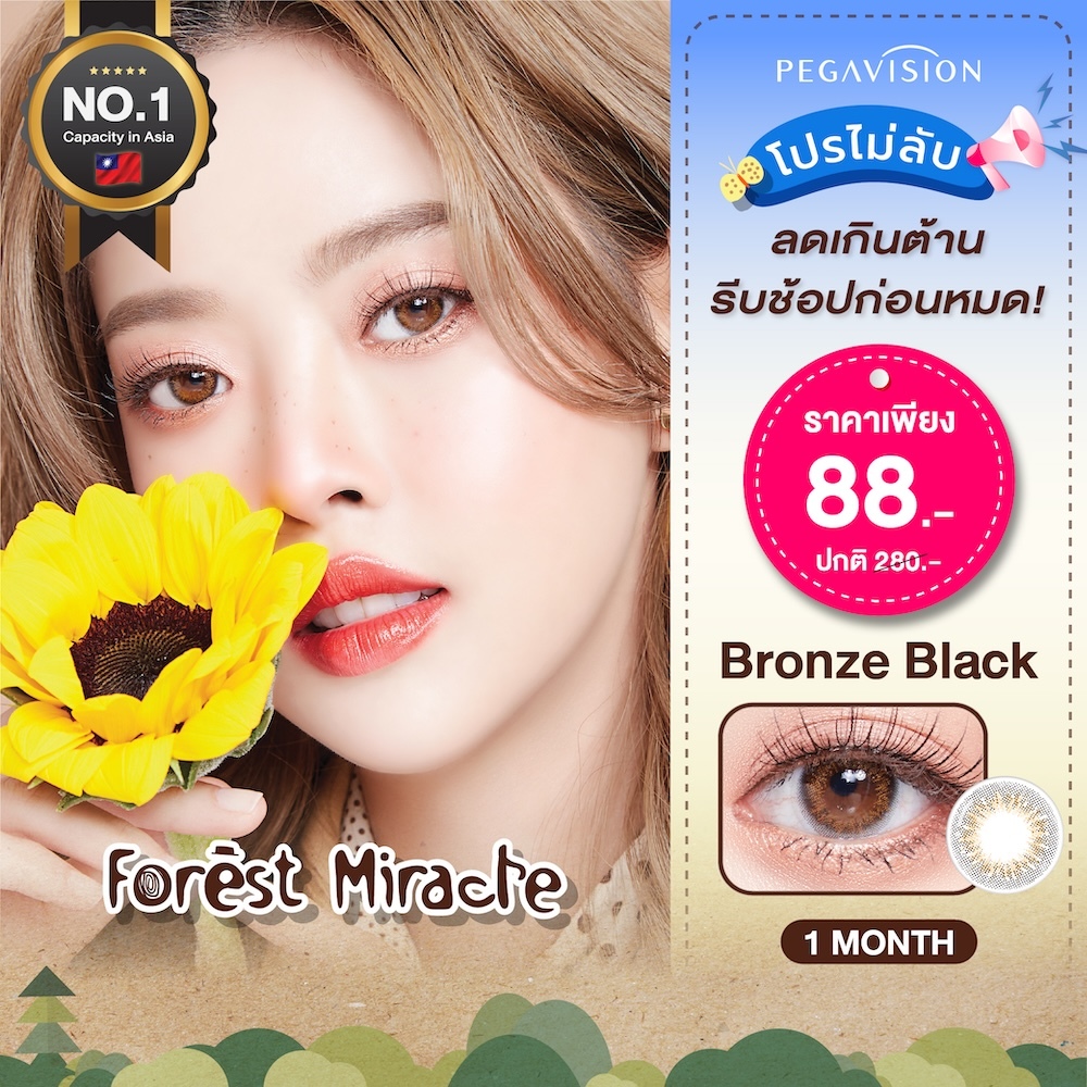 PEGAVISION คอนแทคเลนส์สี รายเดือน รุ่น Forest Miracle สี Bronze Black (2 เลนส์/กล่อง)