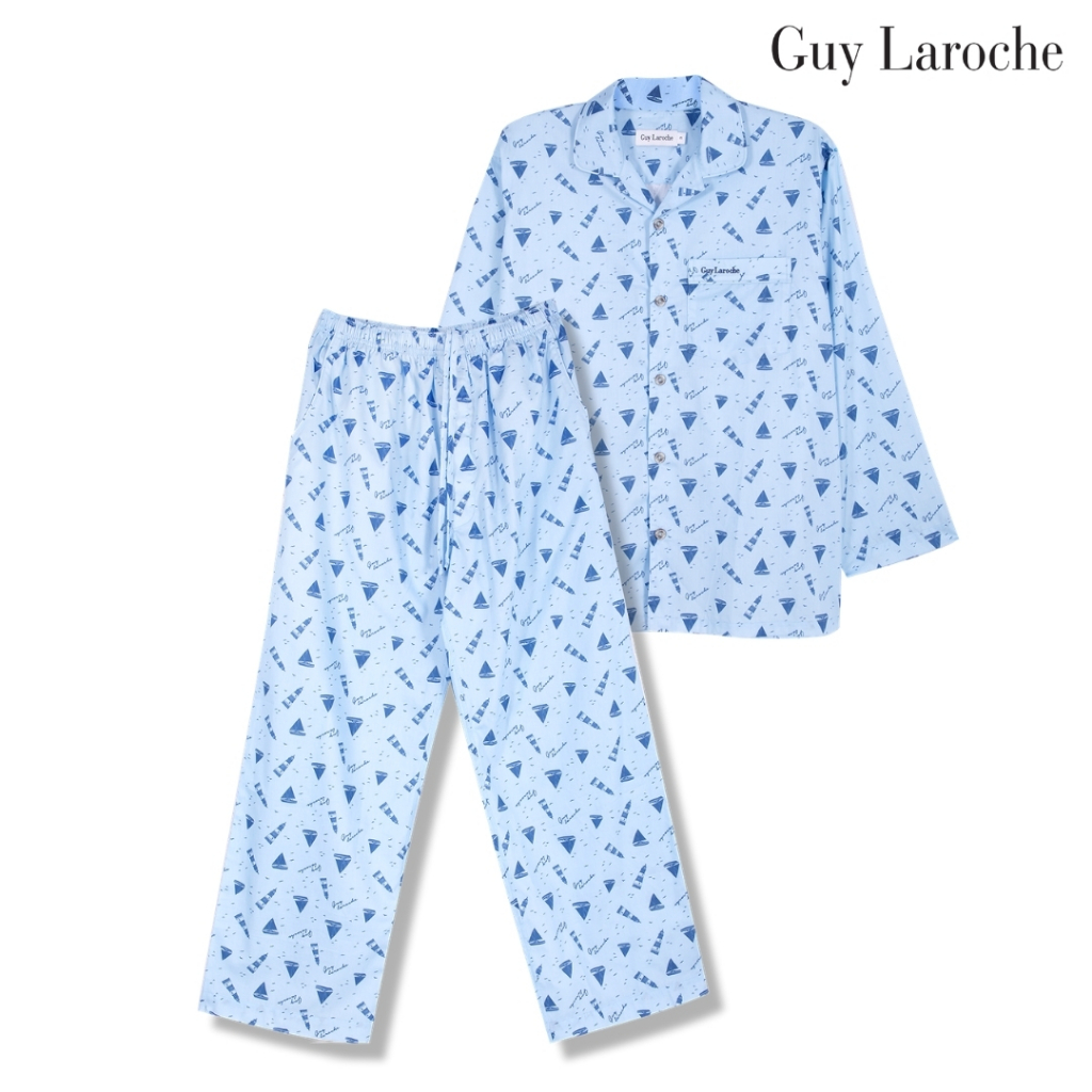 Guy Laroche ชุดนอนคอปก แขนยาว ขายาว พิมพ์ลาย เนื้อผ้า cotton สีฟ้า รุ่น JPG5972S6BU — صورة 2