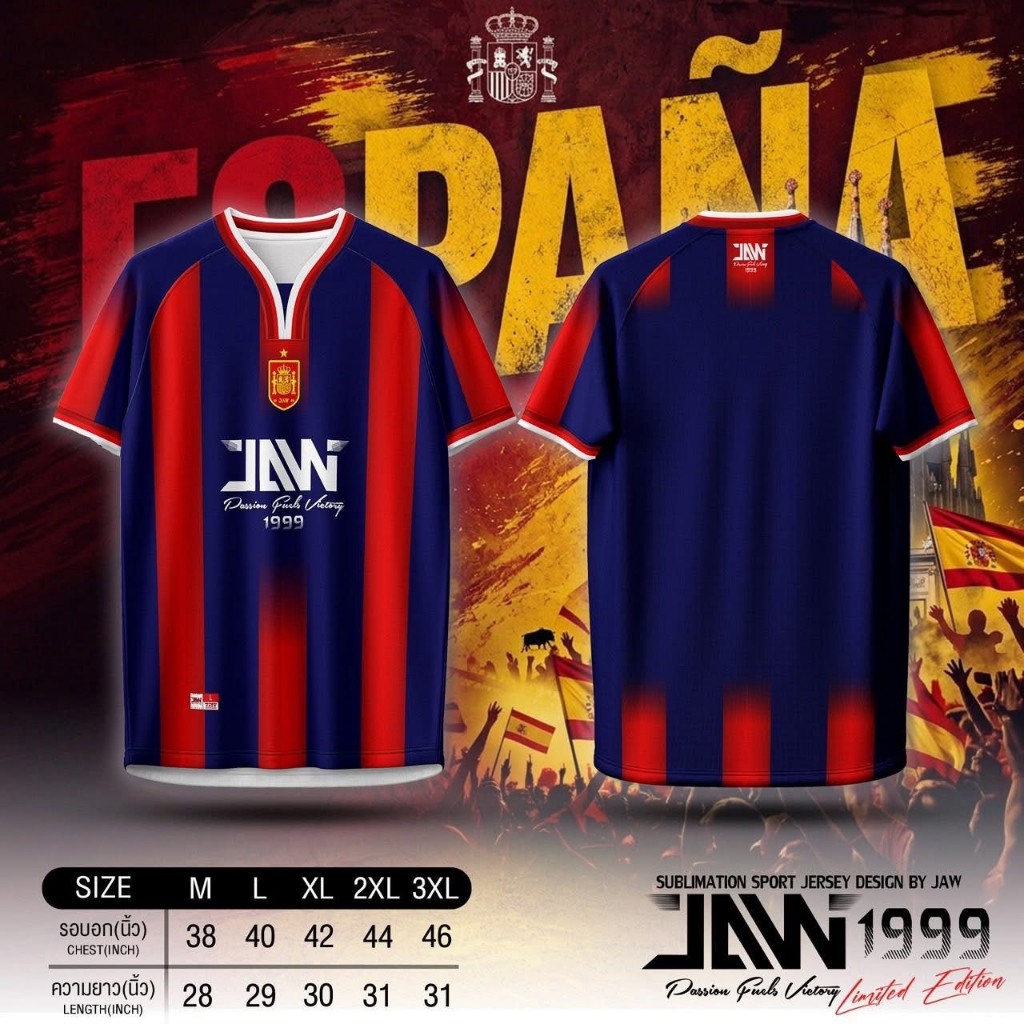 เสื้ิอฟุตบอลเเฟชั่นJAW1999เนื้อผ้าระบายอากาศดีเทลโลโก็ที่โดดเด่น