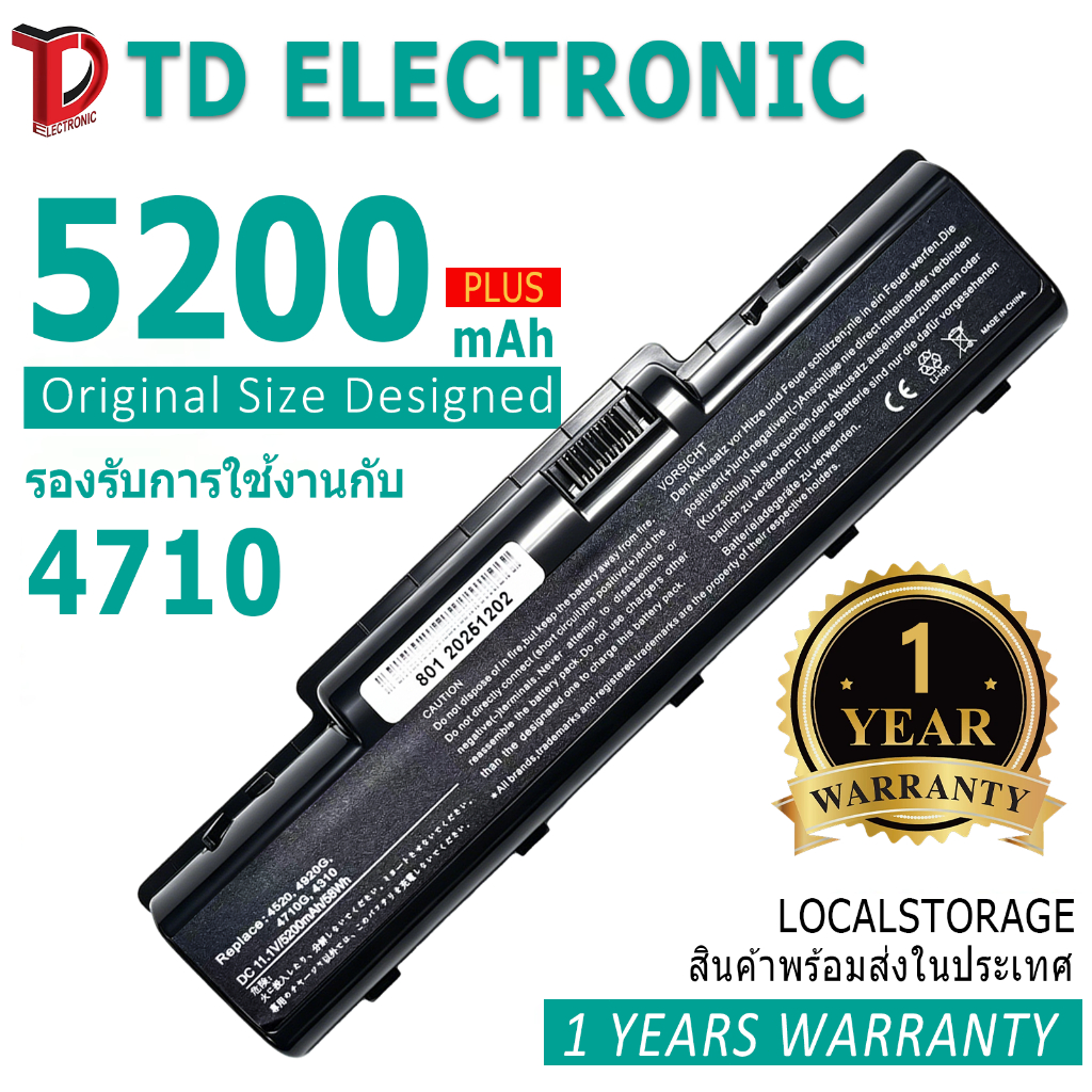 แบตเตอรี่โน้ตบุ๊ค Replacement 4710 laptop Battery compatible for ACER AS07A41 Aspire 4720 4520 4310 4920