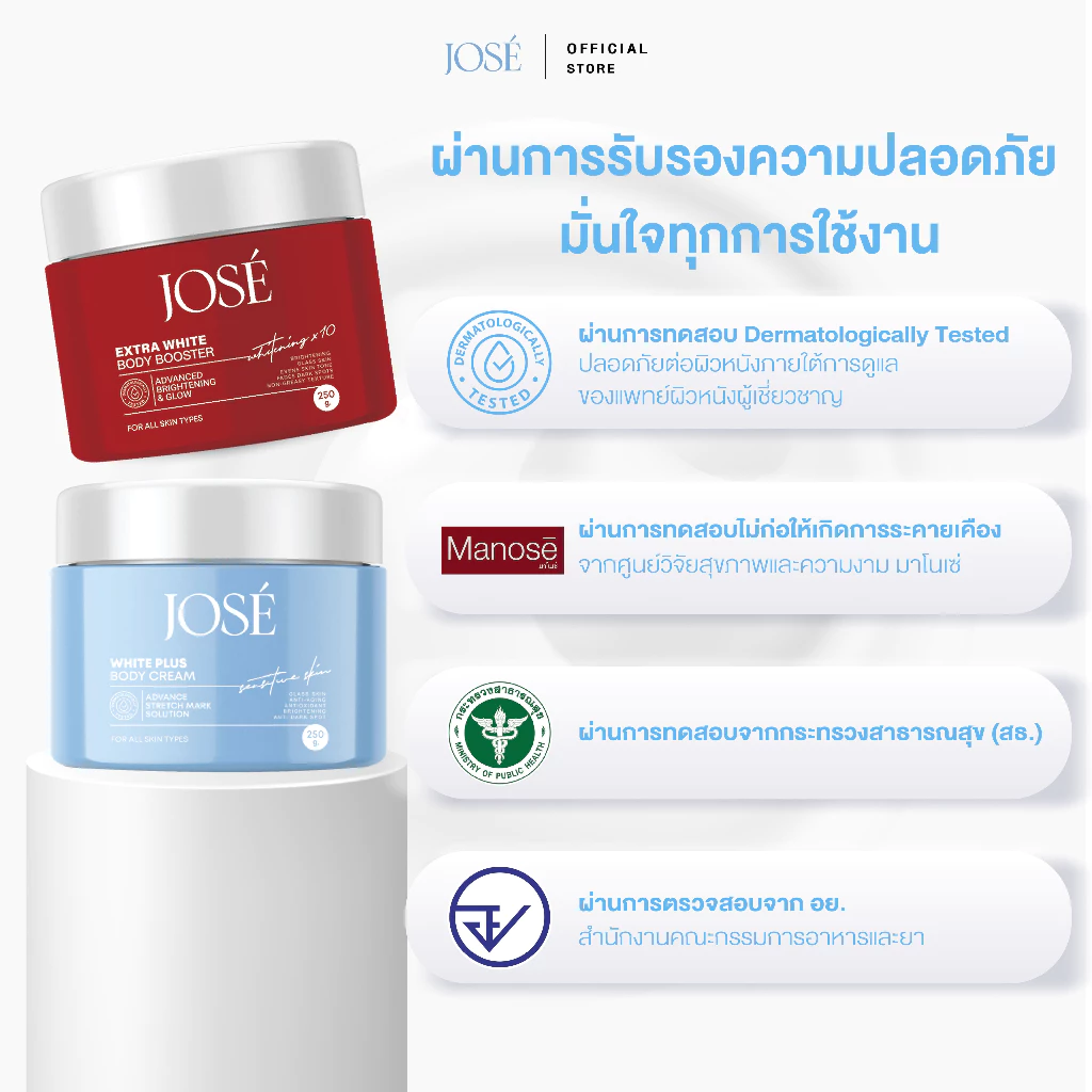 [บริษัทโดยตรง] - โปรคู่ JOSE White Plus Body Cream 1 กระปุก และ JOSE Extra White Body Booster 1 กระปุก ขนาด 250 กรัม thumbnail 5
