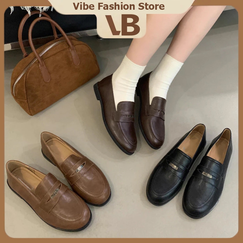 Vibe รองเท้าส้นแบน หนังนิ่ม ทรงวินเทจ ใส่สบาย ไซส์ใหญ่ ดีไซน์เรียบหรู