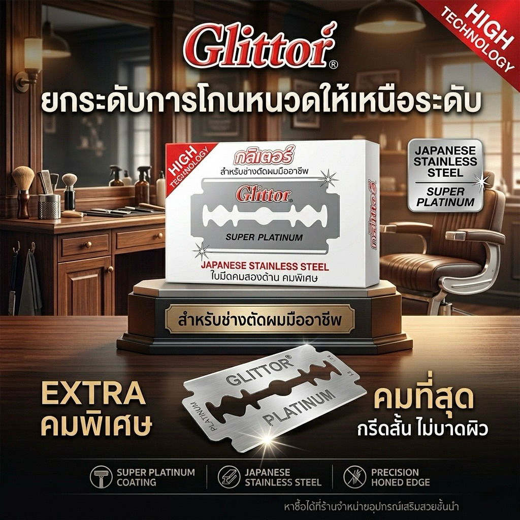 GLITTOR ใบมีดโกน 2ด้าน ( กล่องละ 100 ใบ )ใบมีดสำหรับผลัดเปลี่ยน คุณภาพดี