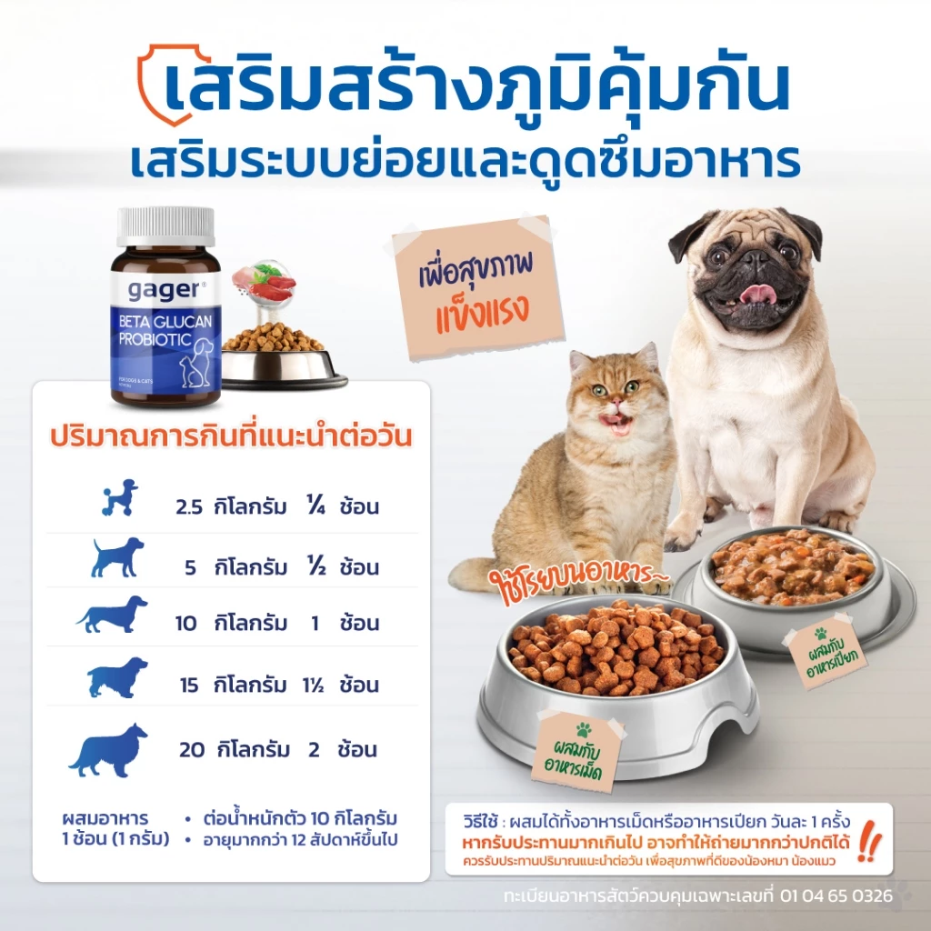Gager (กาเจอร์) วิตามินหมา วิตามินแมว ผงเบต้ากลูแคน+โปรไบโอติค2in1 เสริมสร้างภูมิคุ้มกัน กลิ่นไก่ผสมตับ  (มีตัวเลือก) thumbnail 5